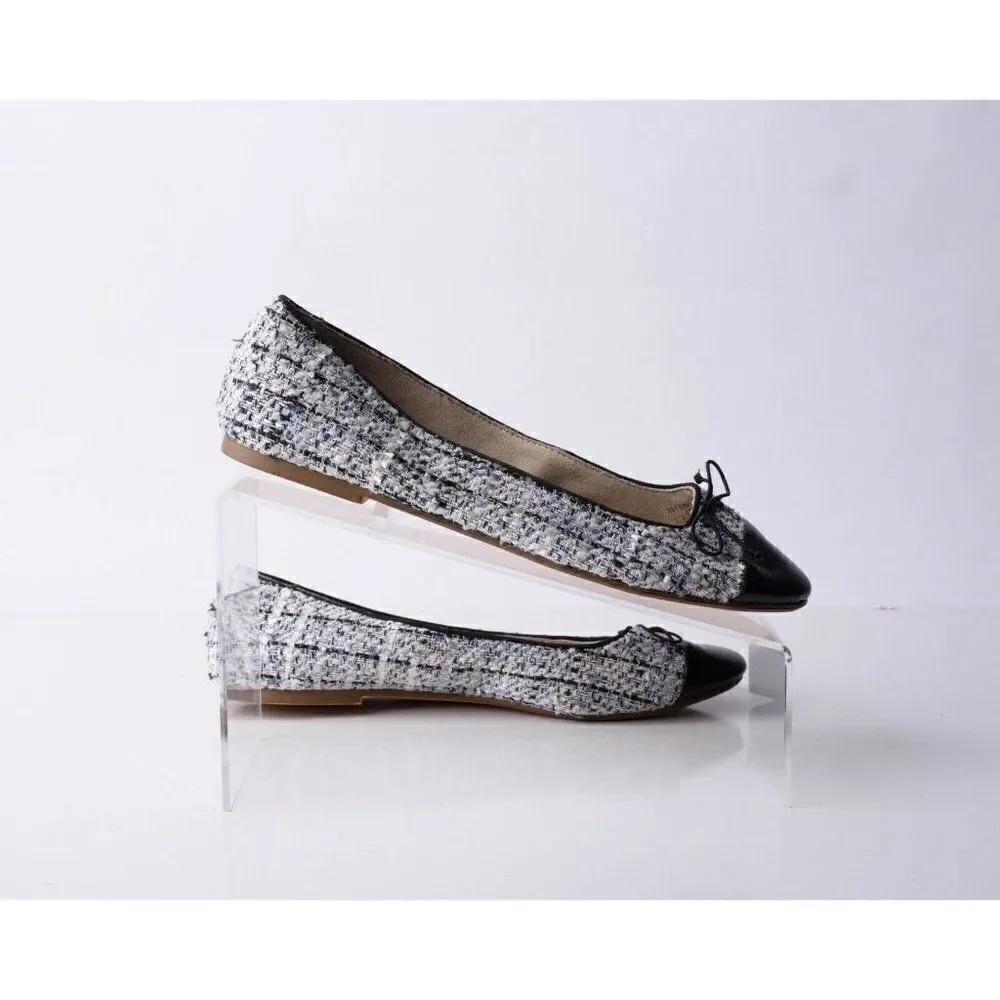 Zara Kids Girls Tweed Cap Toe Ballet Flats Sz 7.5 Eu 38 Bow Detail 2517/003 NWT